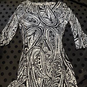 Musette Black and White Paisley Midi Dress